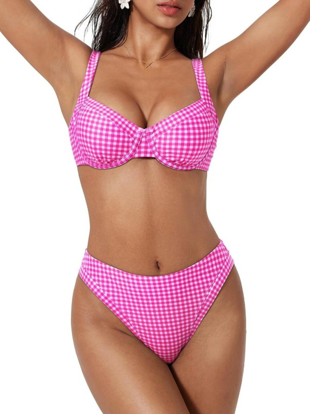 Color Block Underwire Bikini Set, Cheeky High Cut 2-Piece Swimsuit, V Neck Push